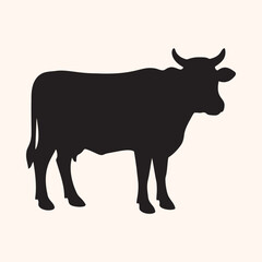 Cow Silhouette Vector Isolated on White Background.