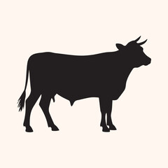 Cow Silhouette Vector Isolated on White Background.