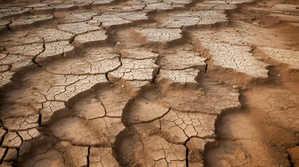 Arid land with a pattern of cracks creates an image about drought and changing climate, today.