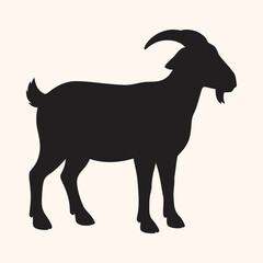 Goat Silhouette Vector Isolated On White Background. 