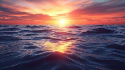 Obraz premium Vibrant Ocean Sunset with Golden Reflections and Colorful Cloudy Sky