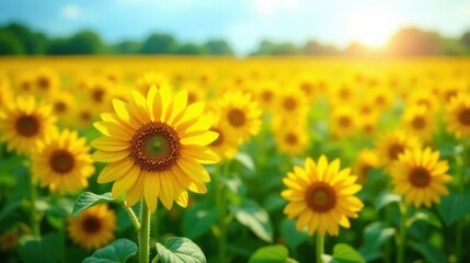 Fototapeta premium Golden Sunflowers in a Vibrant Field Basking in the Warm Glow of a Sunny Day