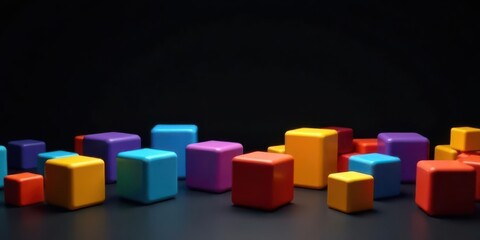 Fototapeta premium Abstract Composition of Colorful Cubes on a Dark Background, Illustrating Concepts of Diversity, Unity, and Modern Design