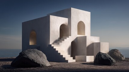 Aegean Dream Minimalist White House by the Sea at Sunrise.