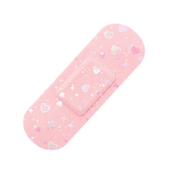 Pink adhesive bandage with heart decorations