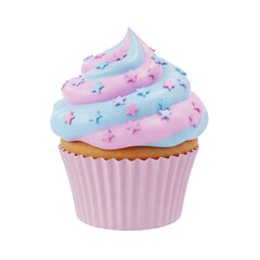 Pastel cupcake with blue and pink swirl frosting