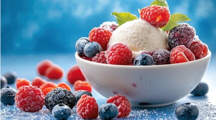 a creamy and refreshing treat made with a blend of freshly picked berries that burst with sweet and tangy flavors, creating a harmonious balance of fruity goodness in every spoonful.