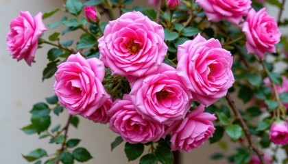 Obraz premium Beautiful Pink Roses Blooming Vibrantly in a Garden Setting Captured in Natural Light