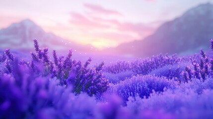 Fototapeta premium Serene Sunset Lavender Field Purple Blossoms at Golden Hour