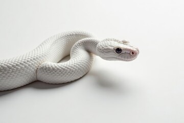 Fototapeta premium Albino Snake, Elegant Pose on Pristine White Background A Captivating Study in Scales and Light