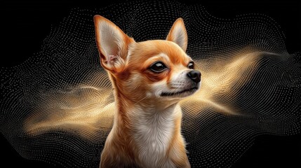a gracefully poised chihuahua dog with a serene expression, showcasing intricate line work and a peaceful demeanor in a scratch board imitation raster illustration.
