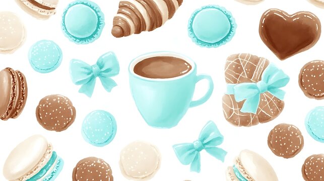 Coffee, pastries, and bows pattern
