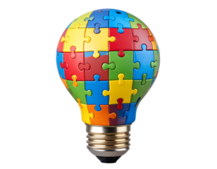  Creative Puzzle Piece Lightbulb Symbolizing Ideas and Innovation, Transparent Background