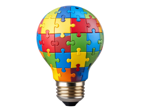  Creative Puzzle Piece Lightbulb Symbolizing Ideas and Innovation, Transparent Background