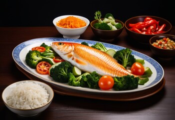 The plate contained a fish with vegetables and rice inside