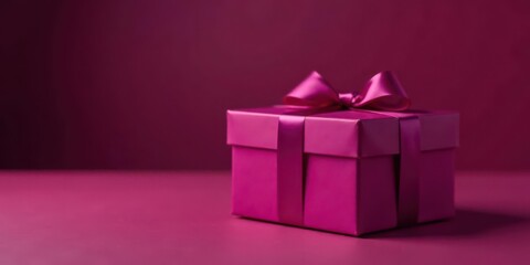 A vibrant magenta gift box elegantly tied with a matching satin ribbon, a symbol of thoughtful presentation and celebratory gifting.