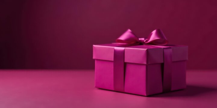 A vibrant magenta gift box elegantly tied with a matching satin ribbon, a symbol of thoughtful presentation and celebratory gifting.