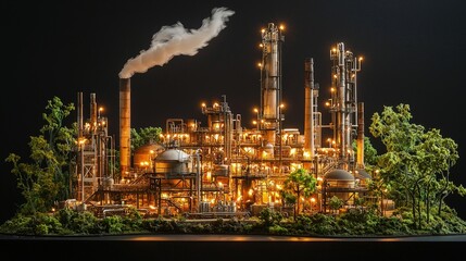 Fototapeta premium Detailed model of an industrial complex at night.