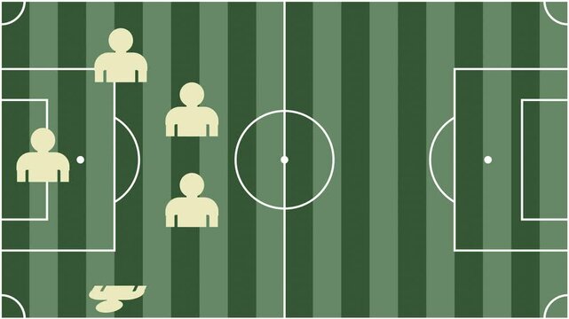 4:4:2 - Soccer game formation tactics on green field. Planning position for coach.