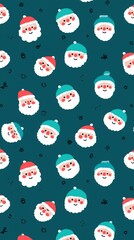 Close-up of festive Santa Claus pattern on bright blue background, perfect for holiday designs and wrapping paper.