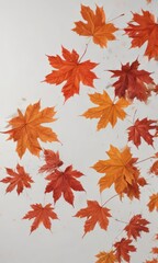 Fototapeta premium Vibrant red and orange maple leaves falling against a pure white backdrop , autumn, maple leaf