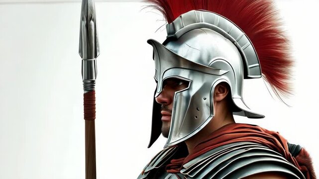 A Spartan warrior in detailed armor, fierce and determined.