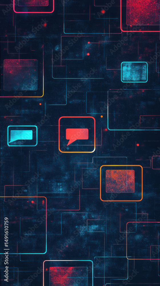 Poster a colorful image of squares with a red and orange square in the middle. the squares are arranged in 