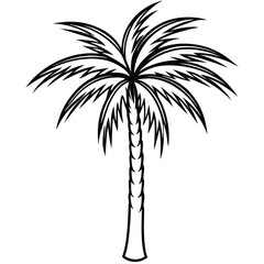 line art silhouette of a palm tree isolated on white background 