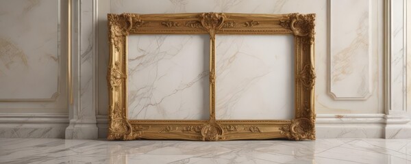 Ornate gold frame on polished marble, interior design ,  gilded,  rich