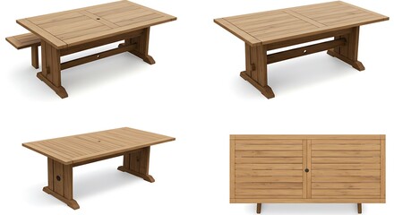 Light brown wooden outdoor dining table set