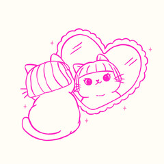 Cute Self Love Cat Outline Looking in Mirror Kitten Cartoon Doodle Hand Drawn