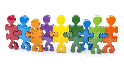 A colorful puzzle piece collection in a row, with a white background.