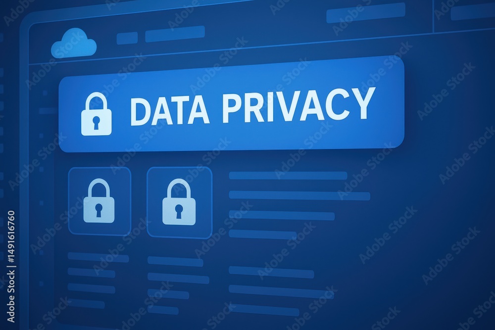 Poster data privacy concept with secure lock icons and digital interface background