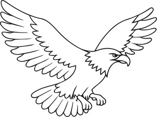 Obraz premium flying bald eagle line art silhouette vector, eagle line art illustration, eagle line art clipart