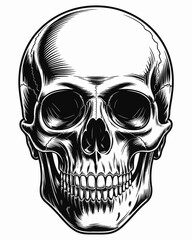 Human skull isolated on white background. Design element for poster, card, banner, t shirt, emblem, sign. Vector illustration