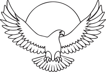 Obraz premium flying bald eagle line art silhouette vector, eagle line art illustration, eagle line art clipart
