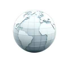 Modern 3D globe with detailed continent outlines and latitude longitude lines representing world geography and global connectivity in a sleek design