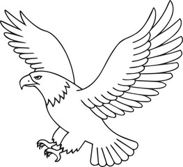 Obraz premium flying bald eagle line art silhouette vector, eagle line art illustration, eagle line art clipart