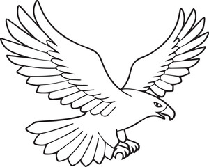 Obraz premium flying bald eagle line art silhouette vector, eagle line art illustration, eagle line art clipart