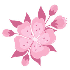 Cherry Blossom Flower Simple Bouquet Flat and Simple Pink Sakura.
