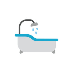 Minimalist bathroom fixture illustration with running shower on transparent background