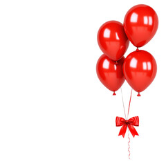Bright Red Balloons with Ribbon Bow Decoration Flying in the Air with St Ties Isolated on White Background Celebration Party Decoration