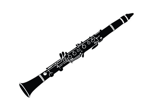 Clarinet silhouette. This image shows a black clarinet outline, a woodwind musical instrument. Vector clipart illustration design.