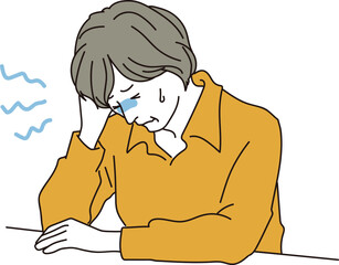 頭痛に悩む中年女性のイラスト素材