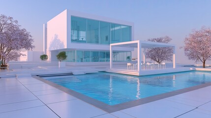 Modern Villa by Pool Sleek Design Meets Spring Blossom in Paradise.