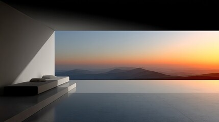 Sunset Serenity Modern Terrace Overlooking Mountain Vista.