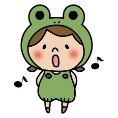 蛙の被り物をして歌をうたっている子供（女の子1）