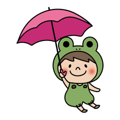 蛙の被り物をして傘をさしている子供（男の子2）