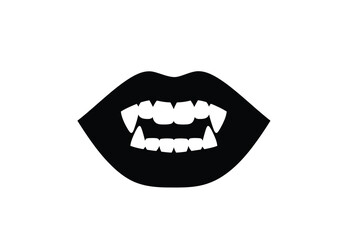 Fototapeta premium Vampire mouth silhouette. This image shows black lips and sharp vampire fangs. Vector clipart illustration design.