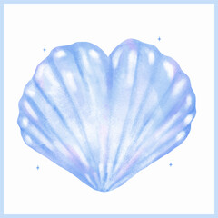 Pastel Blue SeasShell Heart shape Seashell Watercolor